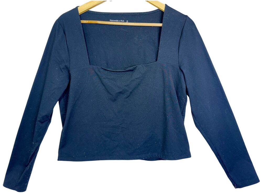 Abercrombie & Fitch Soft AF Black Square Neck Long Sleeve Blouse Womens Size XL